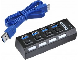 Контроллер HUB USB 3.0 Buro BU-HUB4-U3.0-L 4порт (выключатель для каждого порта) черный, Пенза.