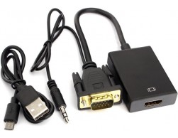 Переходник Cablexpert A-VGA-HDMI-01 Адаптер VGA (M) + аудио-≫ HDMI (F), 0.15 м, питание от USB, Пенза.